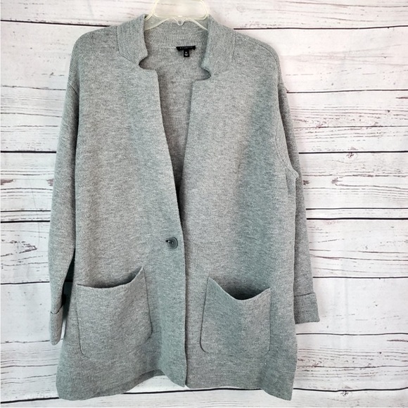 TALBOTS 1x lux grey coat sweater nylon/lambswool ⭐️⭐️⭐️ - Picture 1 of 7